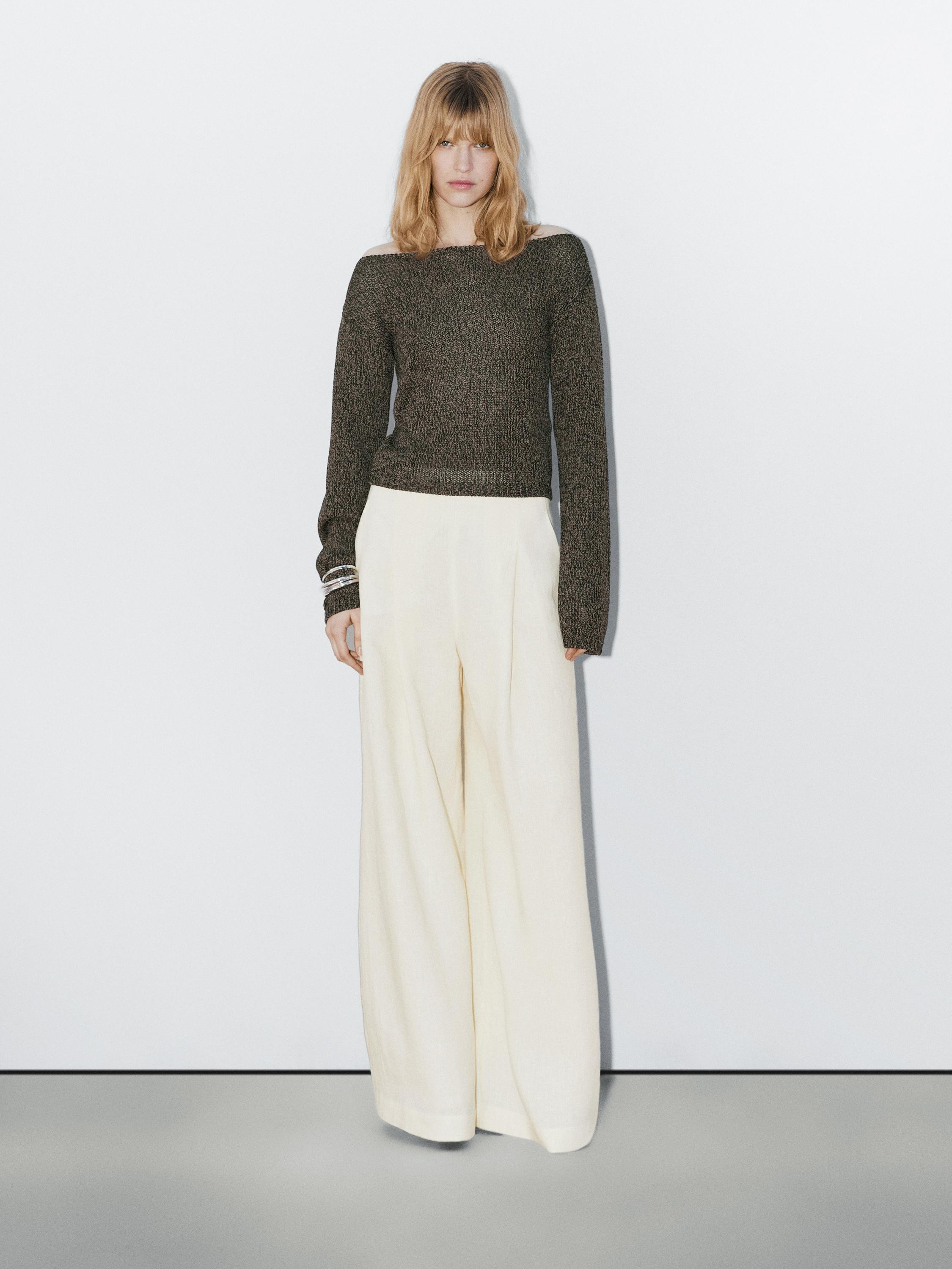 100% linen wide-leg trousers - STUDIO | Massimo Dutti US