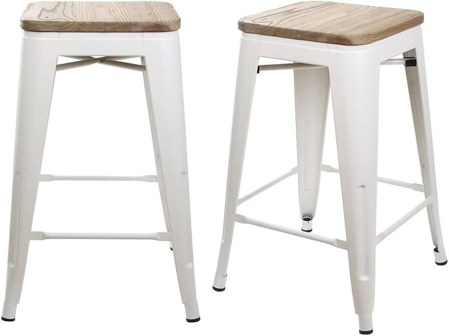 GIA 24-Inch Backless Counter Stool, Qty of 2, White with Light-Wood Seat | Amazon (US)