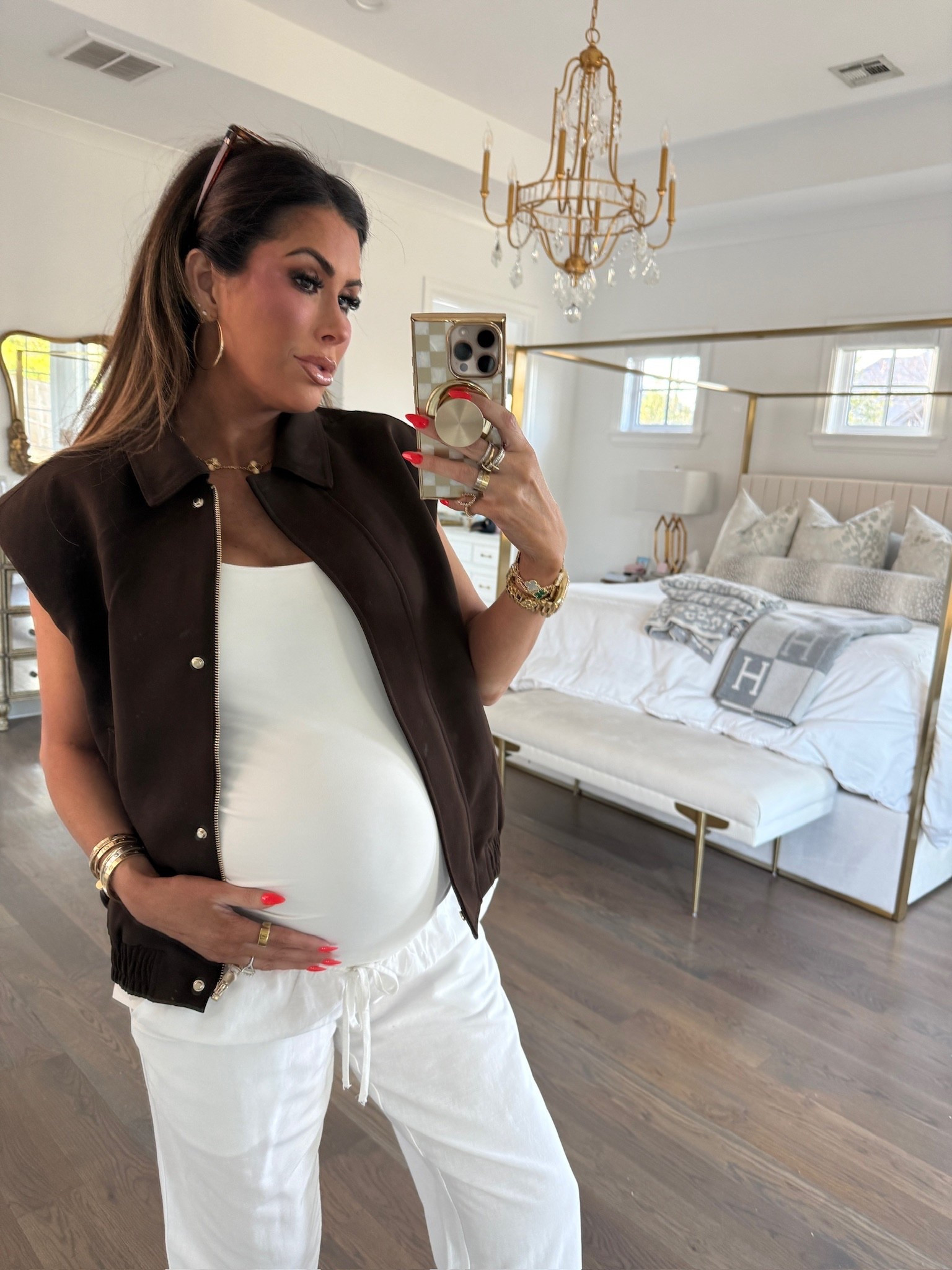 Wearing a size medium in brown vest, size large in white tank top and size small in white linen pants! 

Zara finds, Zara fashion, Maternity Outfit, Linen Pants, Spring Outfits, Spring Outfits 2026, Vacation Outfits, Date Night Outfits, Emily Ann Gemma

#LTKootd #LTKmomlife #LTKBump