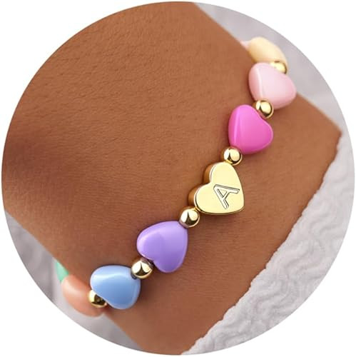 Initial Heart Bracelets for Teen Girls Young Women – Valentines Day Outfit Gift Bulk, Cute Prep... | Amazon (US)