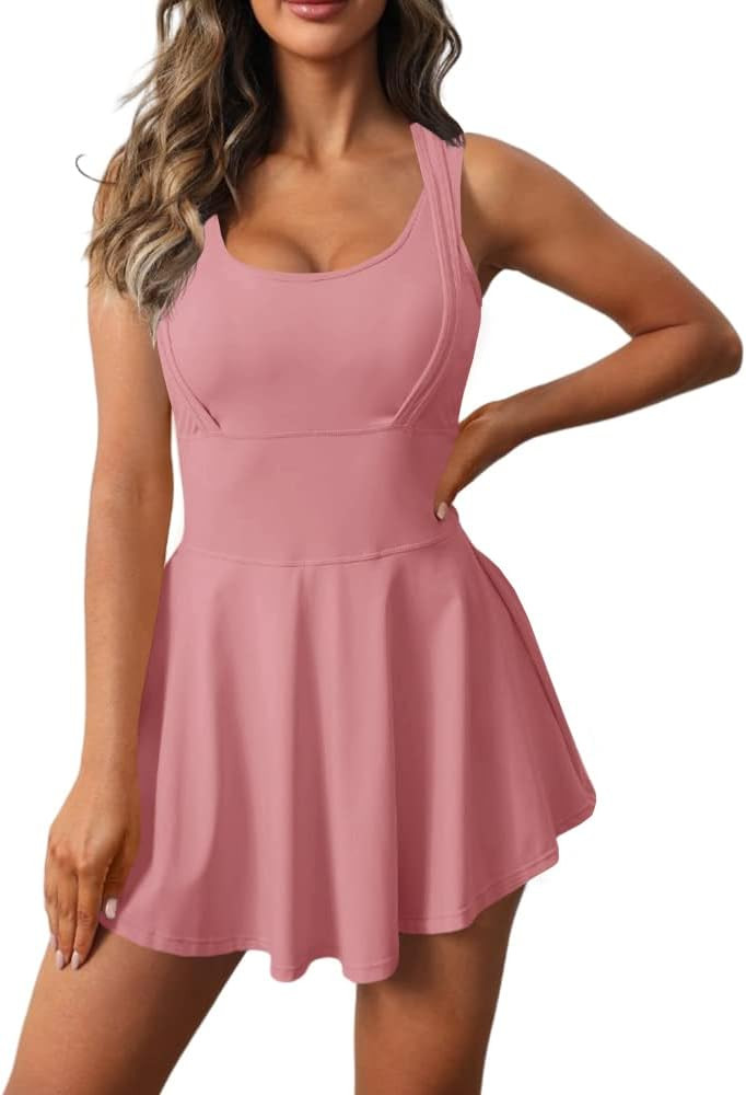 Womens Sleeveless 2-in-1 Athletic Tennis Golf Dress Underneath Workout Active Dresses with Built-... | Amazon (US)