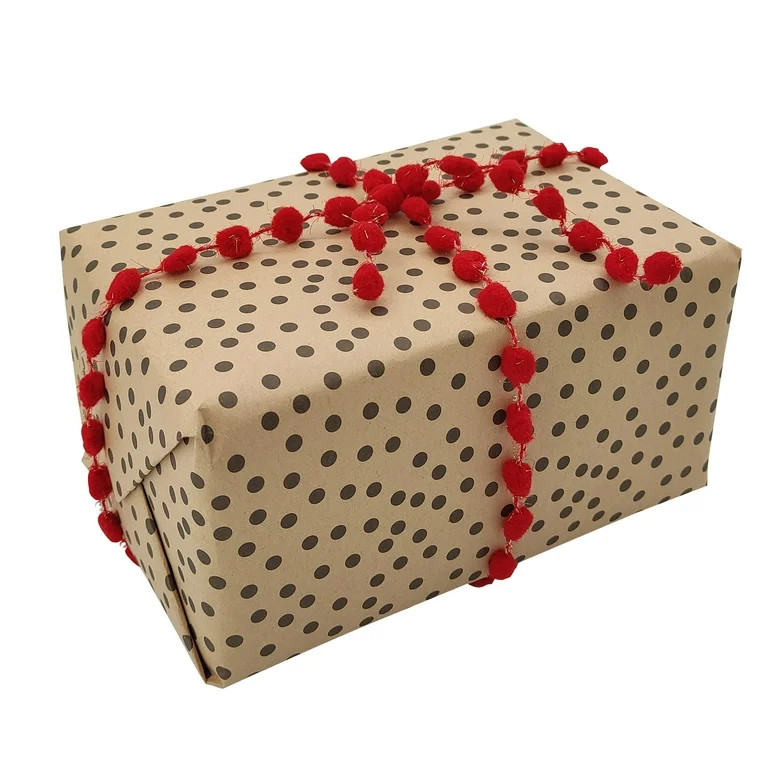 Red Plush Polyester Pom-Pom Christmas Gift Trim, 15 ft, by Holiday Time | Walmart (US)