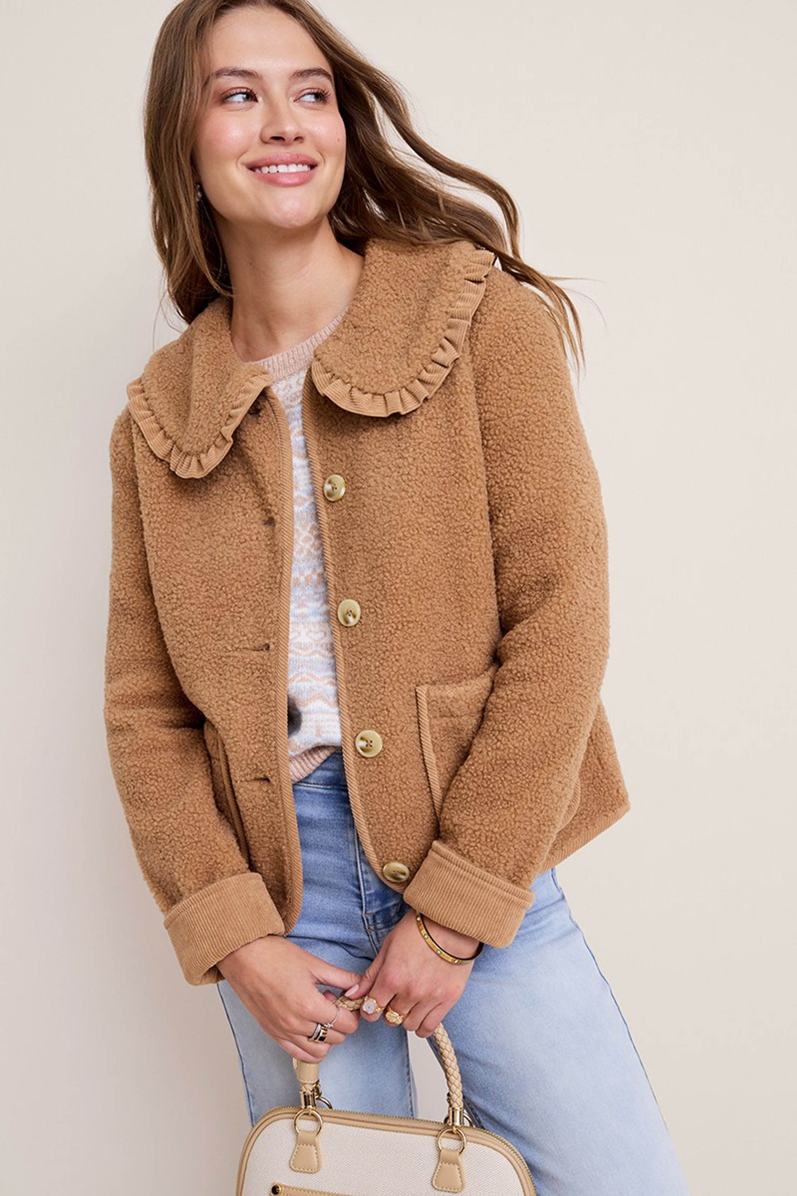 Billie Collared Sherpa Jacket | Francesca's