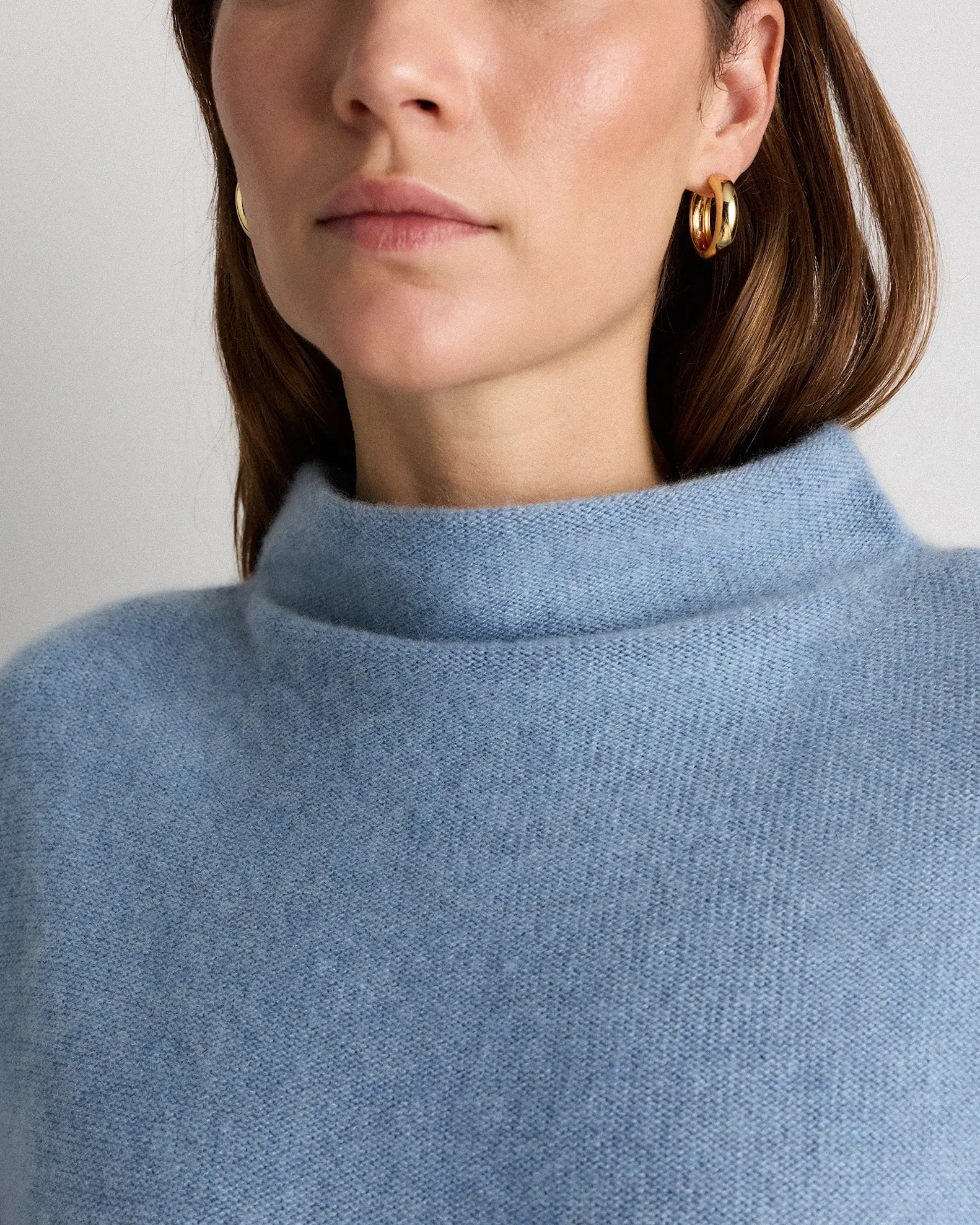 Mongolian Cashmere Funnel Neck Sweater in Faded Denim | Quince