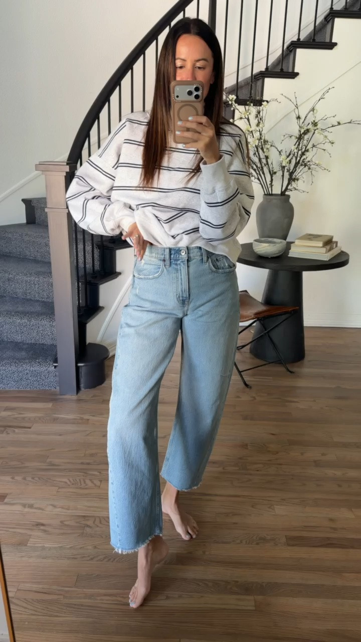 These are the high rise barrel jeans from Abercrombie. I am wearing a size 27 long. All jeans from Abercrombie are on sale, 25-50% off, and everything else is 20% off! Use code: DENIMAF to save an extra 15%!

#LTKgrwm #LTKootd #LTKSaleAlert