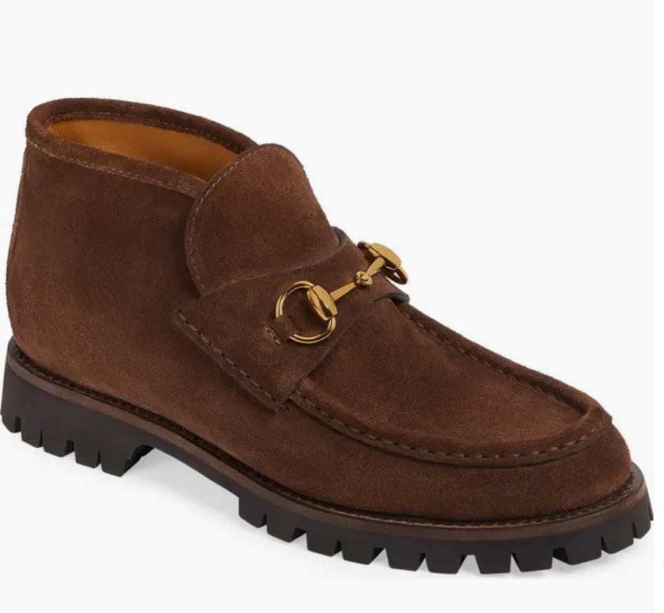Nordstrom Gucci's Sylke Horsebit Chukka Loafer 
Referencing the house's equestrian heritage while moving the signature look forward, this suede chukka-loafer charms with golden horsebit hardware.

#LTKshoecrush #LTKU