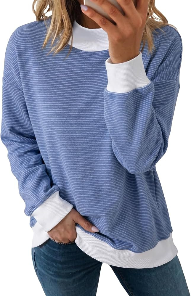 Dokotoo Striped Sweatshirt for Women Oversized Mock Neck Pullover Tops 2026 | Amazon (US)