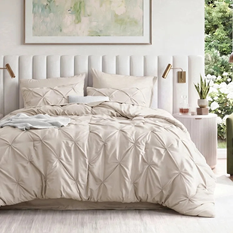 U by Bedsure Queen Comforter Set Beige, Bed in a Bag Queen Size Bedding, 7 Pieces Pinch Pleat All... | Walmart (US)