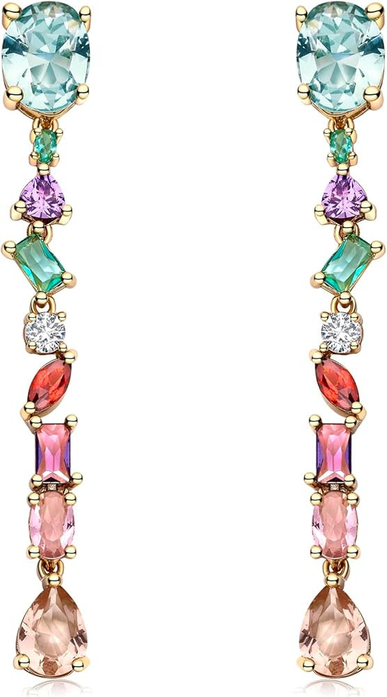 Long Crystal Dangle Earrings for Women Wedding Bridal Colorful Rhinestone Cubic Zirconia Drop Ear... | Amazon (US)