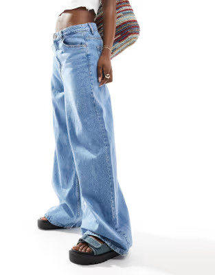Bershka baggy wide leg jeans in light blue | ASOS | ASOS (Global)