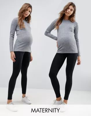 Mamalicious Maternity 2 pack organic leggings in black | ASOS (Global)