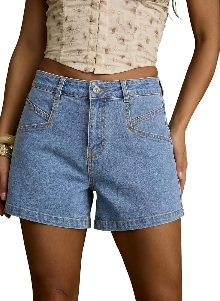 Sidefeel Women's Jean Shorts High Waisted Stretchy Summer Denim Shorts with Pockets | Amazon (US)