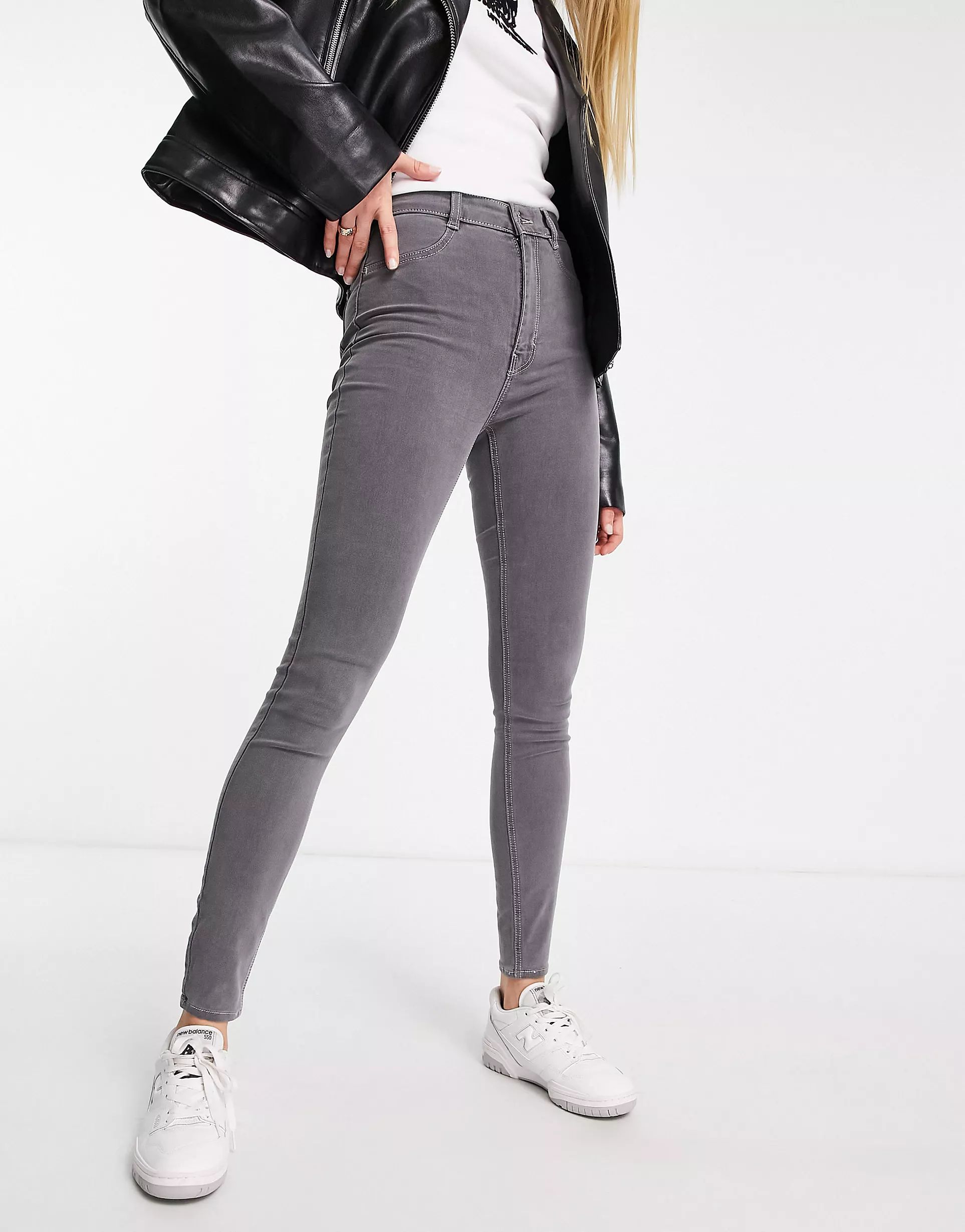 Pull&Bear Tall - Super skinny jeans met hoge taille in grijs | ASOS (Global)