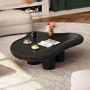 GraceNook Glossy Black Coffee Table, 47" Round Edge Cloud Coffee Table with 4 Short Legs, Irregul... | Amazon (US)