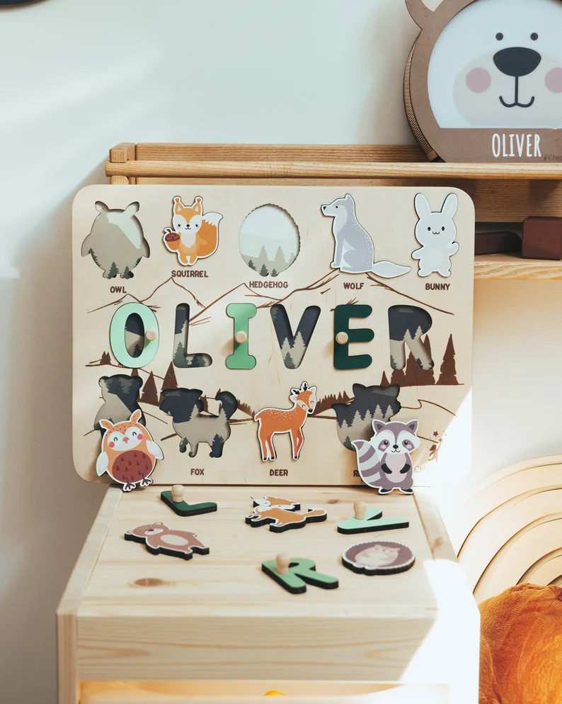 Name Puzzle With Animals  Woodland Nursery  Baby Boy Gift  | Etsy | Etsy (US)
