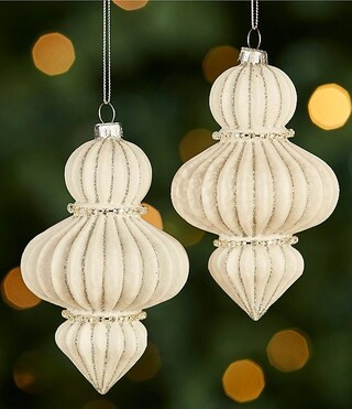 Southern Living Blue Christmas Collection Glitter Ribbed Glass Finial Ornament, Set of 2 | Dillar... | Dillard's