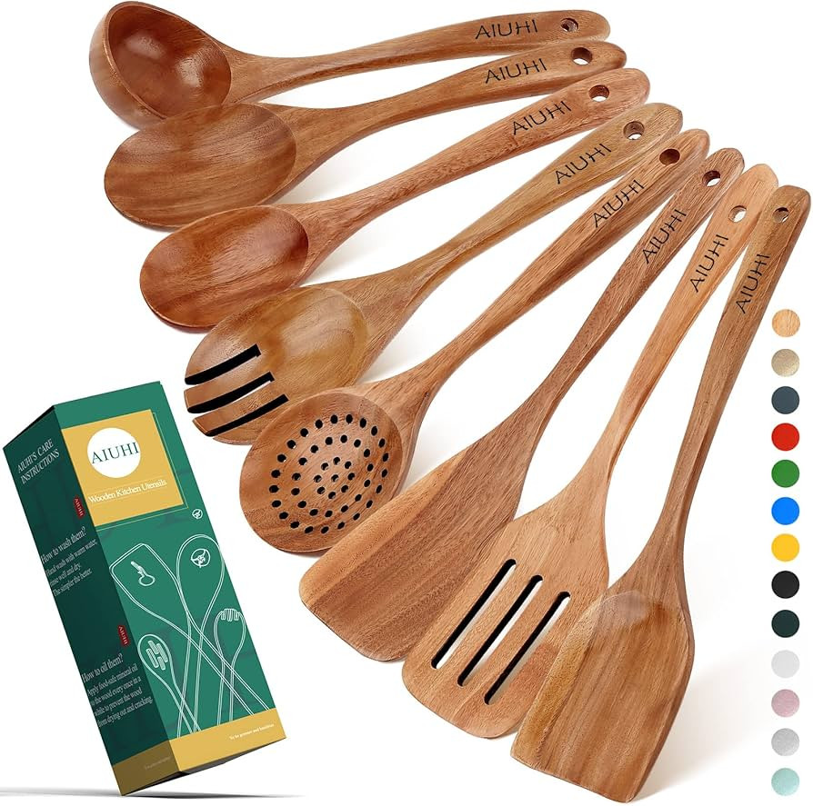 Wooden Spoons for Cooking,Nonstick Kitchen Utensil Set,Wooden Spoons Cooking Utensil Set Non Scra... | Amazon (US)