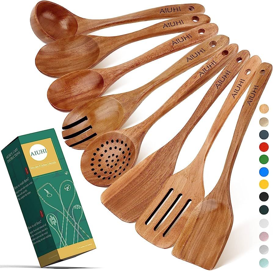 Wood Spoons for Cooking,Nonstick Kitchen Utensil Set,Wooden Spoons Cooking Utensil Set Non Scratc... | Amazon (US)