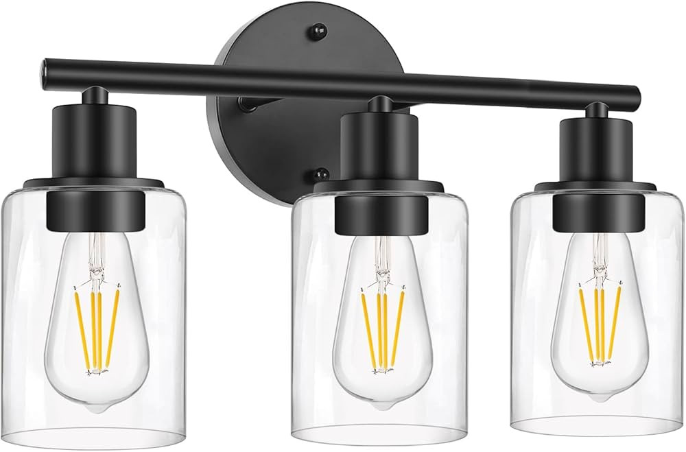 3-Light Bathroom Light Fixtures, Black Bathroom Wall Lights, Modern Bathroom Vanity Light with Cl... | Amazon (US)