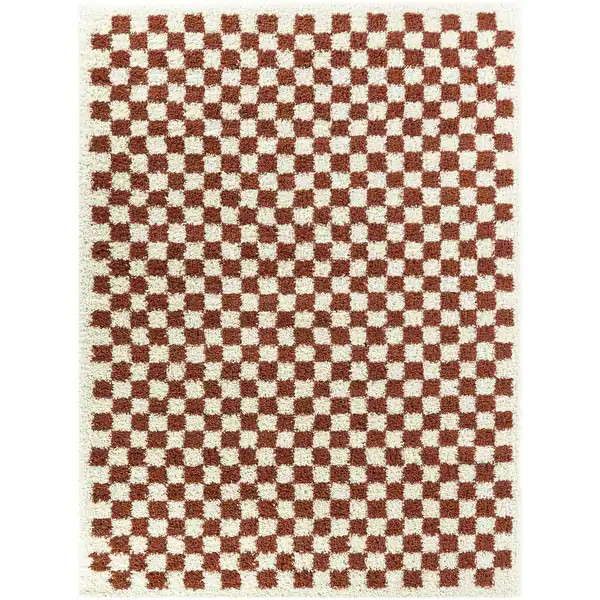 Covey Plush Checkered Thick Shag Area Rug - 7'10" x 10' - Burnt Orange | Bed Bath & Beyond