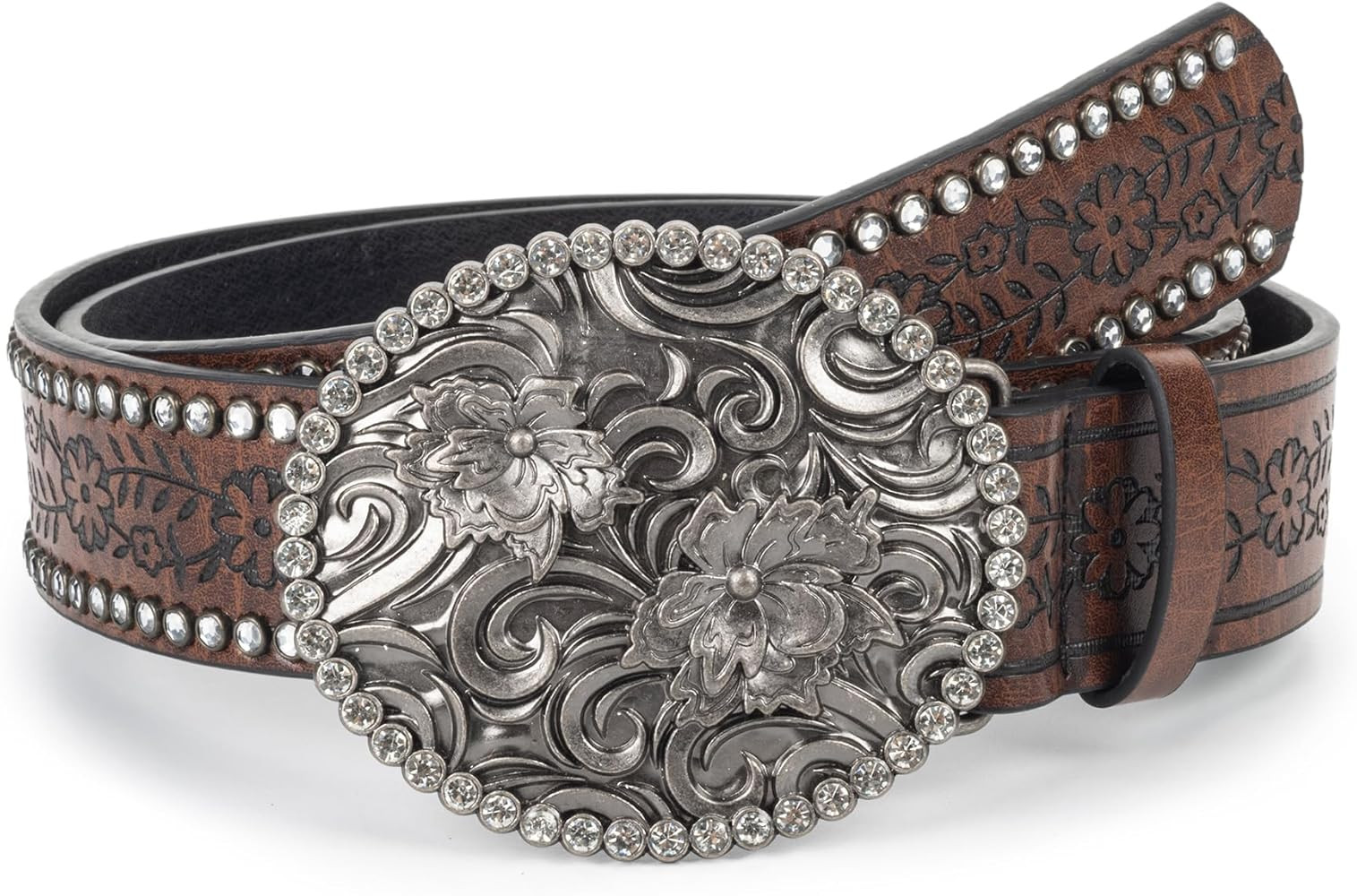 Floral-Western-Belt for Womens Vintage-Diamond-Buckle Belt Cowgirl-Cowboy PU-Leather Belt for 28-... | Amazon (US)