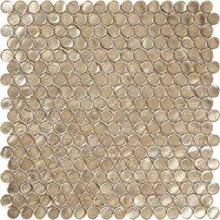 Apollo Tile Gold 12.2 in. x 12.2 in. Polished Penny Round Glass Mosaic Floor and Wall Tile (7 Cas... | The Home Depot