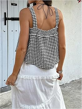 SOLY HUX Women's Plaid Gingham Tank Tops Bow Tie Front Shirred Sleeveless Summer Going Out Top | Amazon (US)