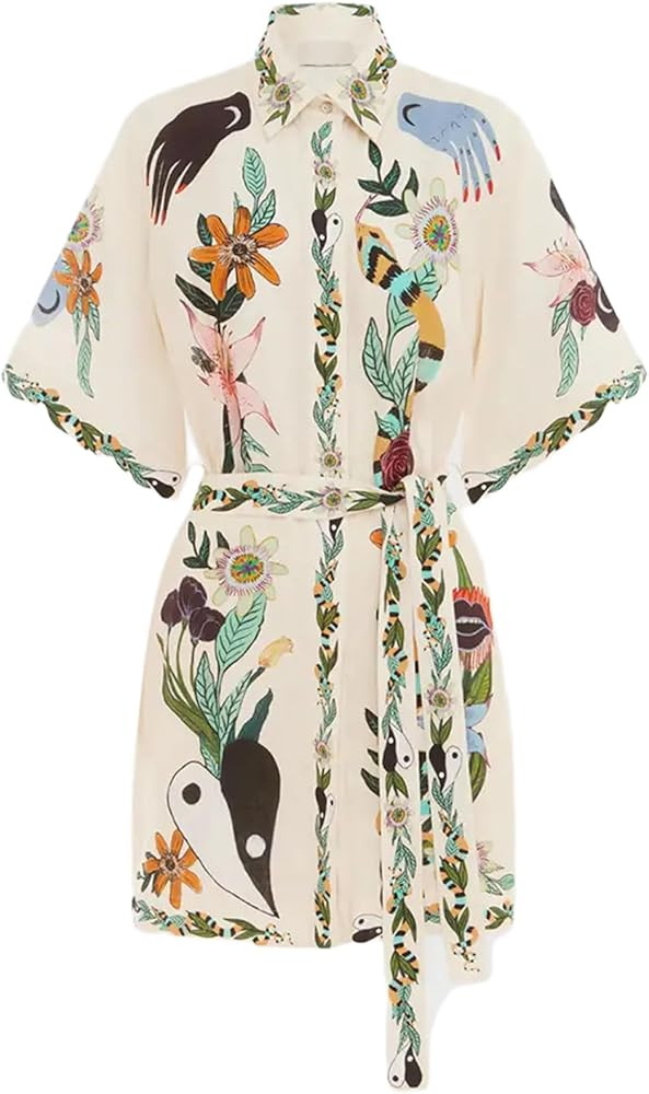 Women's Y2k Floral Graffiti Graphic Mini Sundress - Cute Colorful Short Sleeve Shirt Dress with A... | Amazon (US)