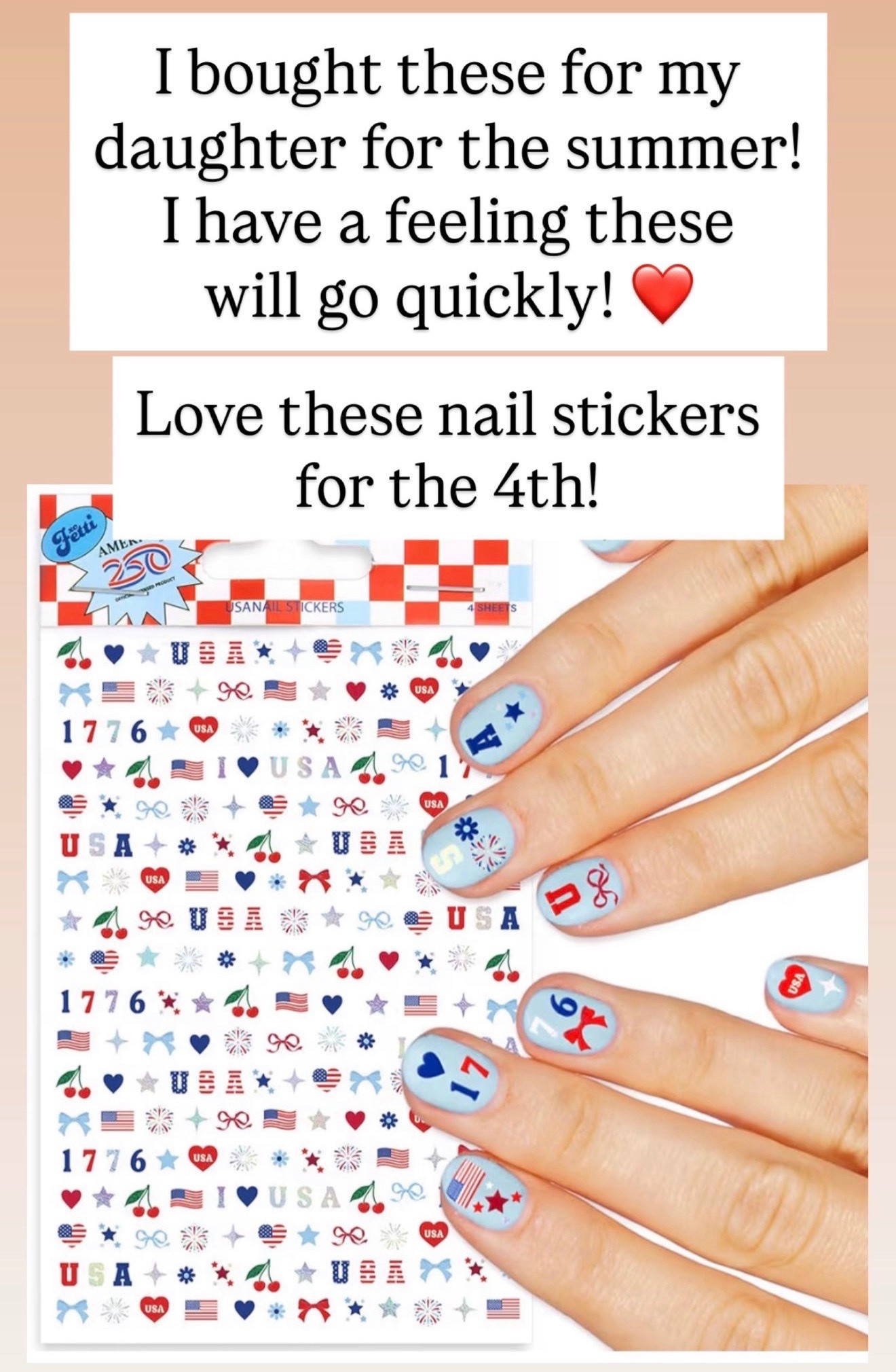 Love these easy Fourth of July nail stickers. Easy on. Easy off.