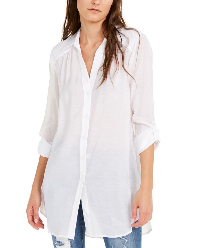 INC International Concepts Solid Button-Up Tunic, Created for Macy's  & Reviews - Tops - Women - ... | Macys (US)