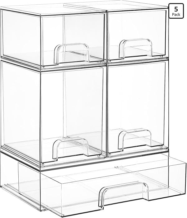 Vtopmart Stackable Storage Drawers Set of 5, Clear Plastic Organizer Bins for Baby Bottle, Beauty... | Amazon (US)