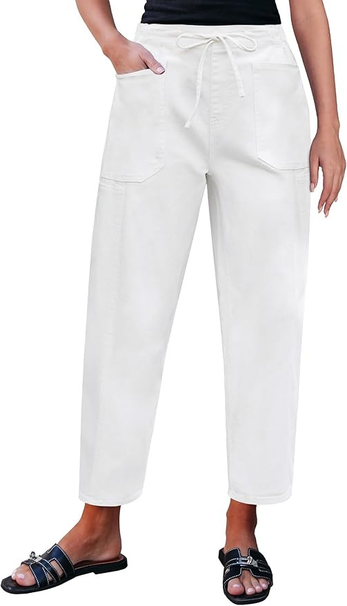 luvamia Barrel Jeans Women Trendy High Waisted Pull On Drawstring Elastic Waist Stretchy Denim Pa... | Amazon (US)