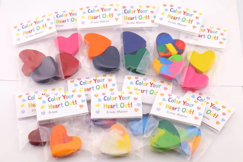 Heart Crayon Valentines Cards, Class Valentines, Color Your Heart Out, Toddler Valentines, Non Ca... | Etsy (US)