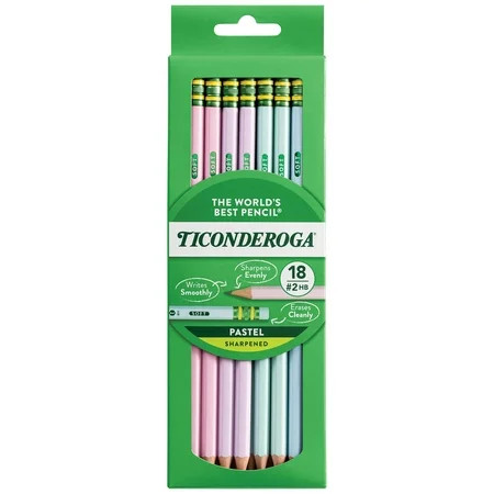 Ticonderoga Wooden Pencil Pastel, Sharpened, Pack of 18 | Walmart (US)