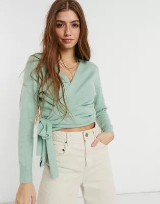 Nobody's Child knitted wrap sweater in mint | ASOS (Global)