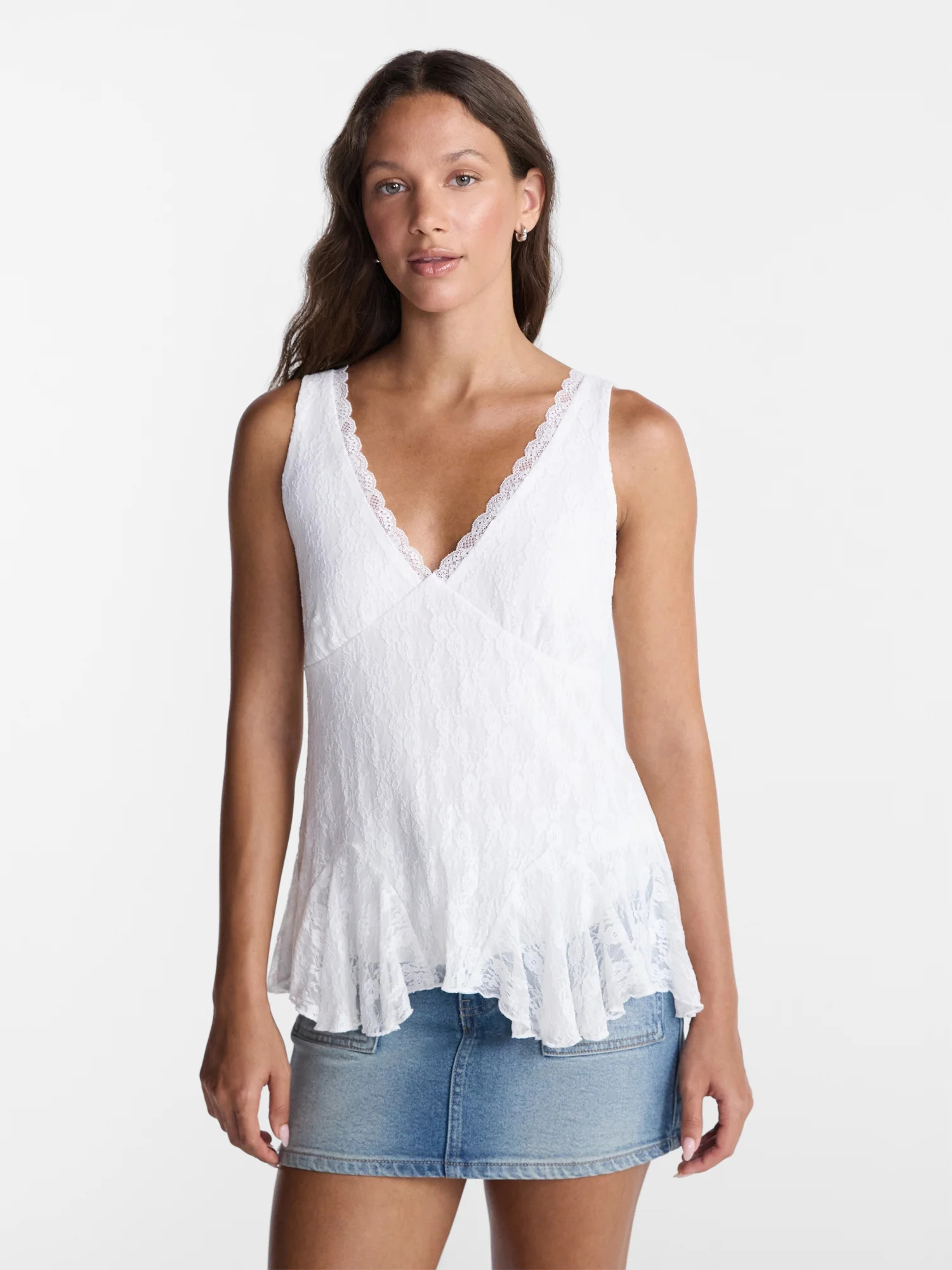 No Boundaries Lace Godet Tank Top, Women’s XXS-XXL | Walmart (US)