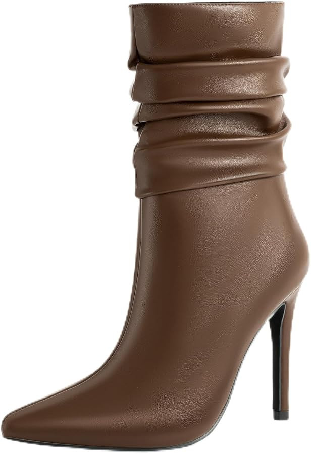 Mid Calf Boots for Women Stiletto High Heel Slouch Boot Pointed Toe Side Zipper Sexy Fashion Ankl... | Amazon (US)