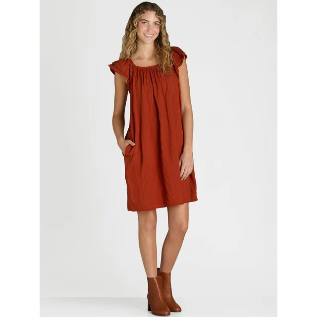 Time and Tru Women's Mini Dress with Flutter Sleeves, Sizes XS-XXXL - Walmart.com | Walmart (US)