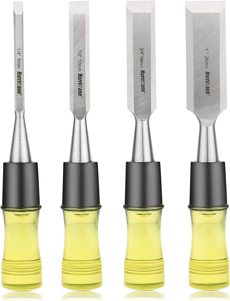 HURRICANE 4 Piece Wood Chisel Set for Woodworking, CR-V Steel Beveled Edge Blade, Durable PVC Hig... | Amazon (US)