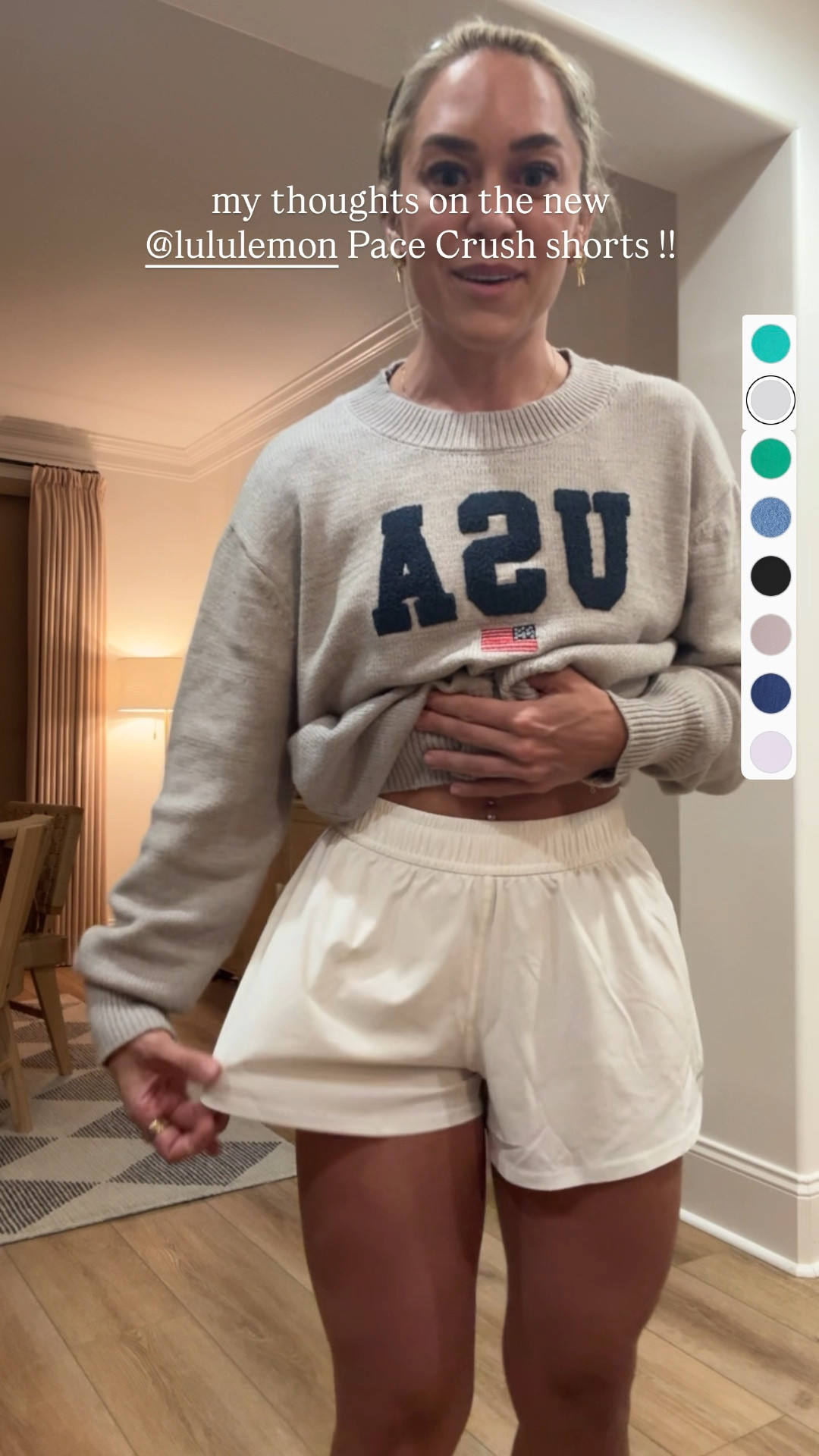 Loving this “Pace Short” from Lululemon right now! I also love the “shake it out”short but I THINK I like this one more b/c it’s not AS much material / width if that makes sense? 🤣 in a S! Lots of colors — 2.5” inseam! 

USA sweater is sold out from PL I think😭

Athletic faves / crocs flip flops / shorts / summer faves / casual / comfy / athleisure / Holley Gabrielle  

#LTKStyleTip #LTKFindsUnder100 #LTKActive