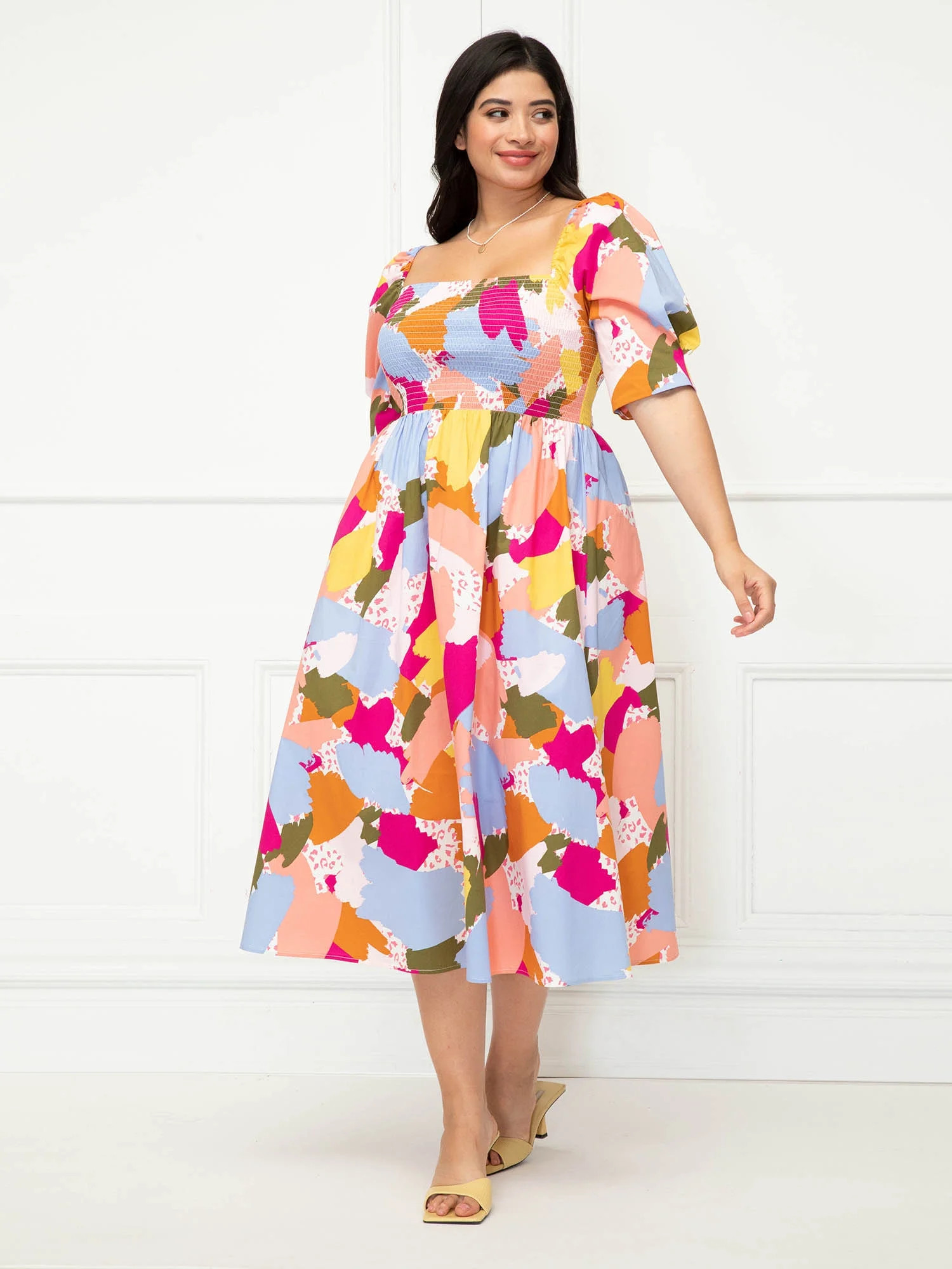 ELOQUII Elements Women's Plus Size Abstract Print Fit N' Flare Dress | Walmart (US)