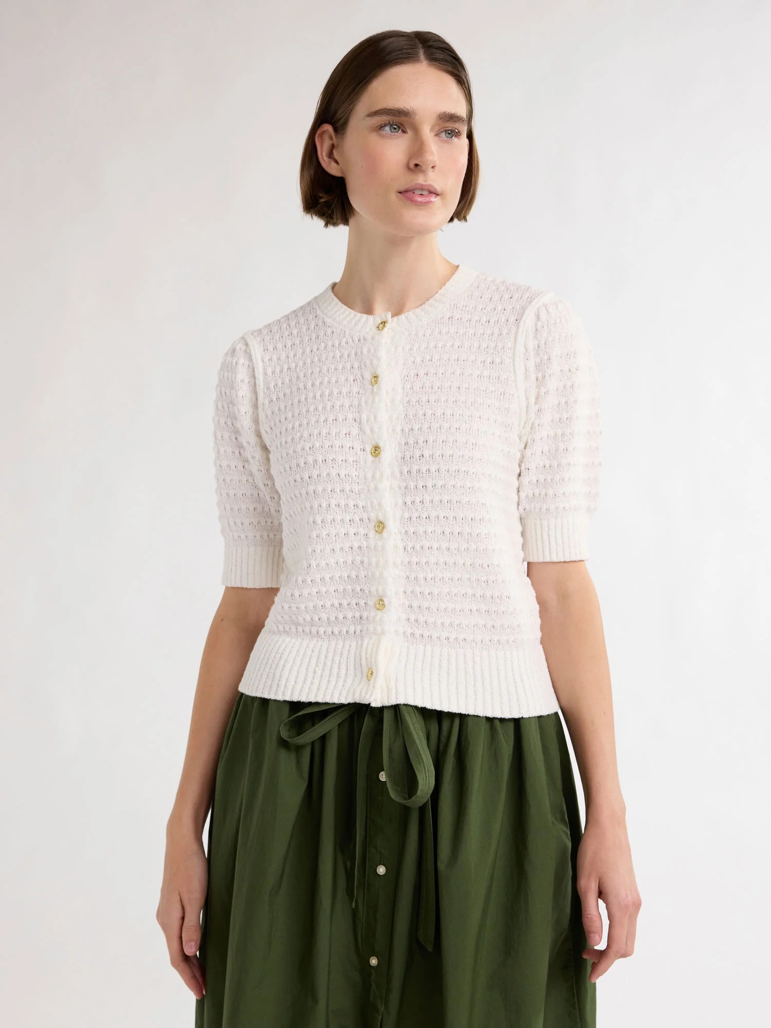 Free Assembly Women’s Textured Cardigan Sweater with Short Puff Sleeves, Lightweight, Sizes XS-... | Walmart (US)