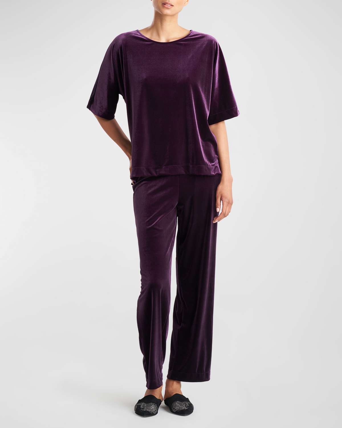 Natalie Wide-Leg Velvet Pajama Set | Neiman Marcus
