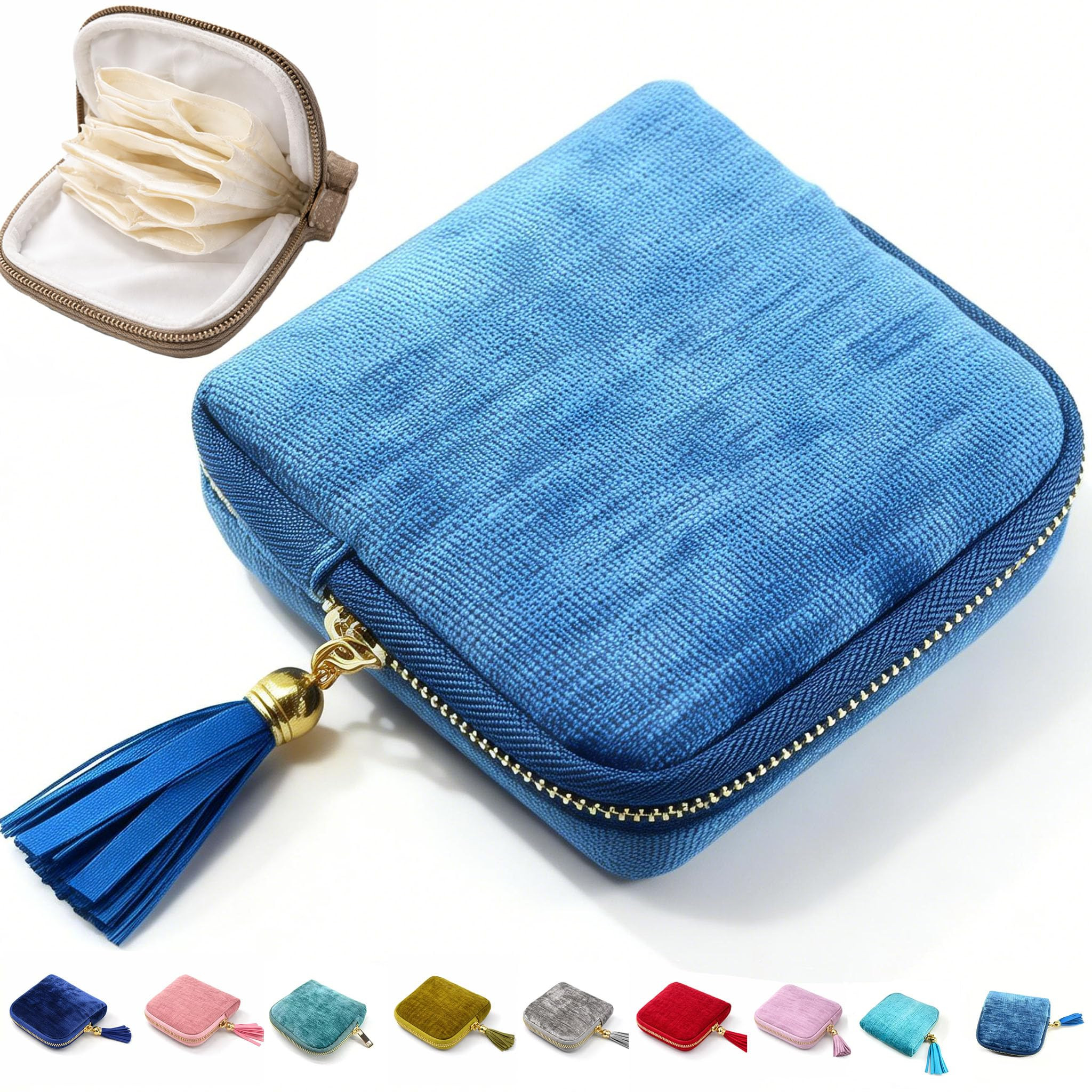 Small Travel Jewelry Case, 6-Layer Velvet Jewelry Organizer Storage Bag with Zipper, Mini Portable Pouch for Bracelet Rings Earring, Anti-Scratch Jewelry Pouch Gift for Women Girls（Light Ice Blue） | Amazon (US)