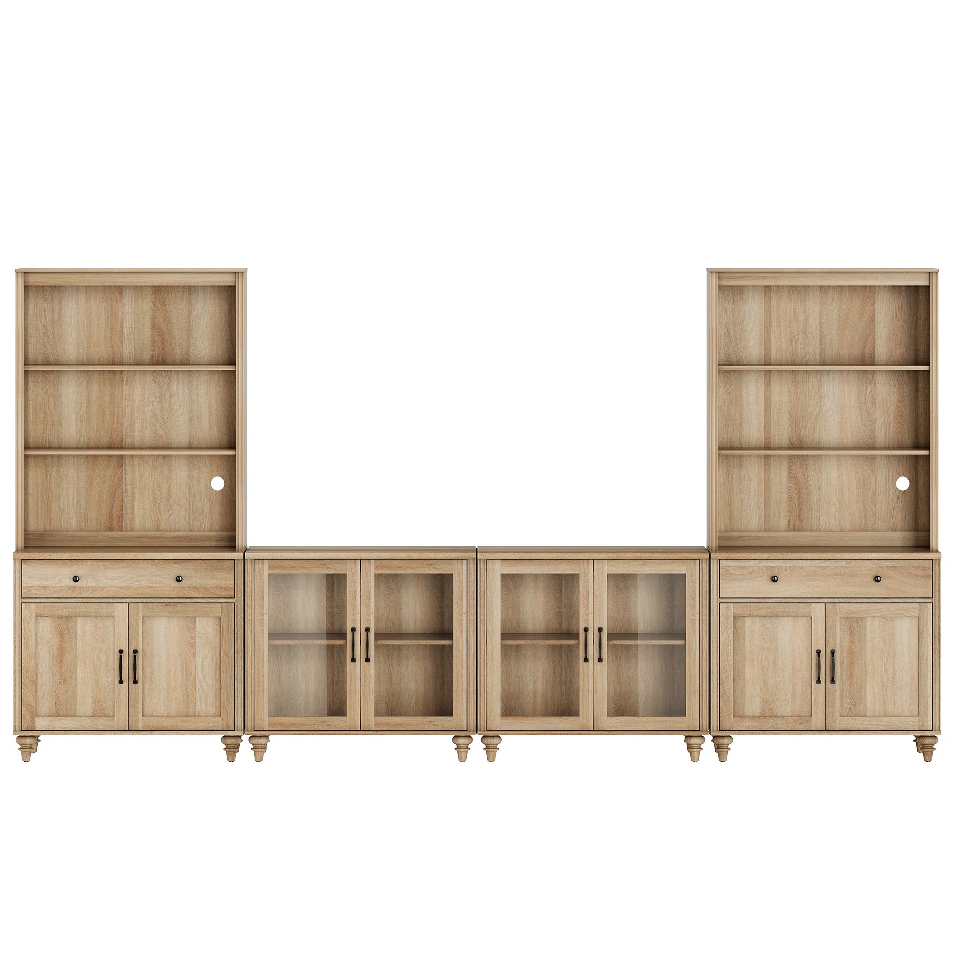 Scarlett Entertainment Center With Bookshelves For Tvs, Farmhouse Wall Unit TV Stand With Glass D... | Wayfair North America