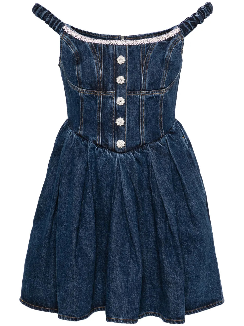 Self-Portrait crystal-embellished Denim Mini Dress | Blue | FARFETCH | Farfetch Global