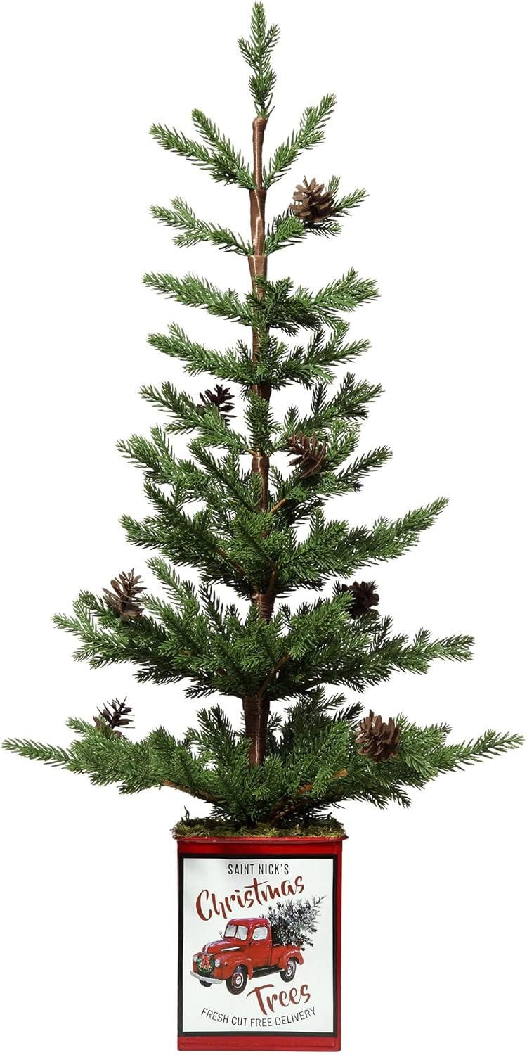 Haute Decor Potted Unlit Tree with Pinecones, 2 Feet Tall, 4 inch Red Metal Pot with Classic Truc... | Amazon (US)