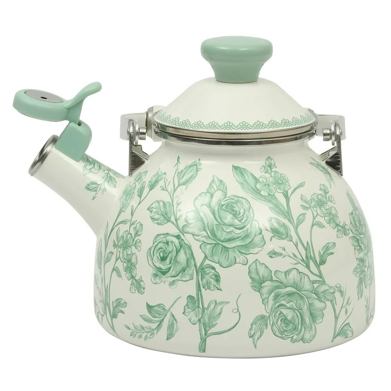 The Pioneer Woman Agatha Enamel on Steel 2.0-Quart Whistling Tea Kettle Pot, Green | Walmart (US)