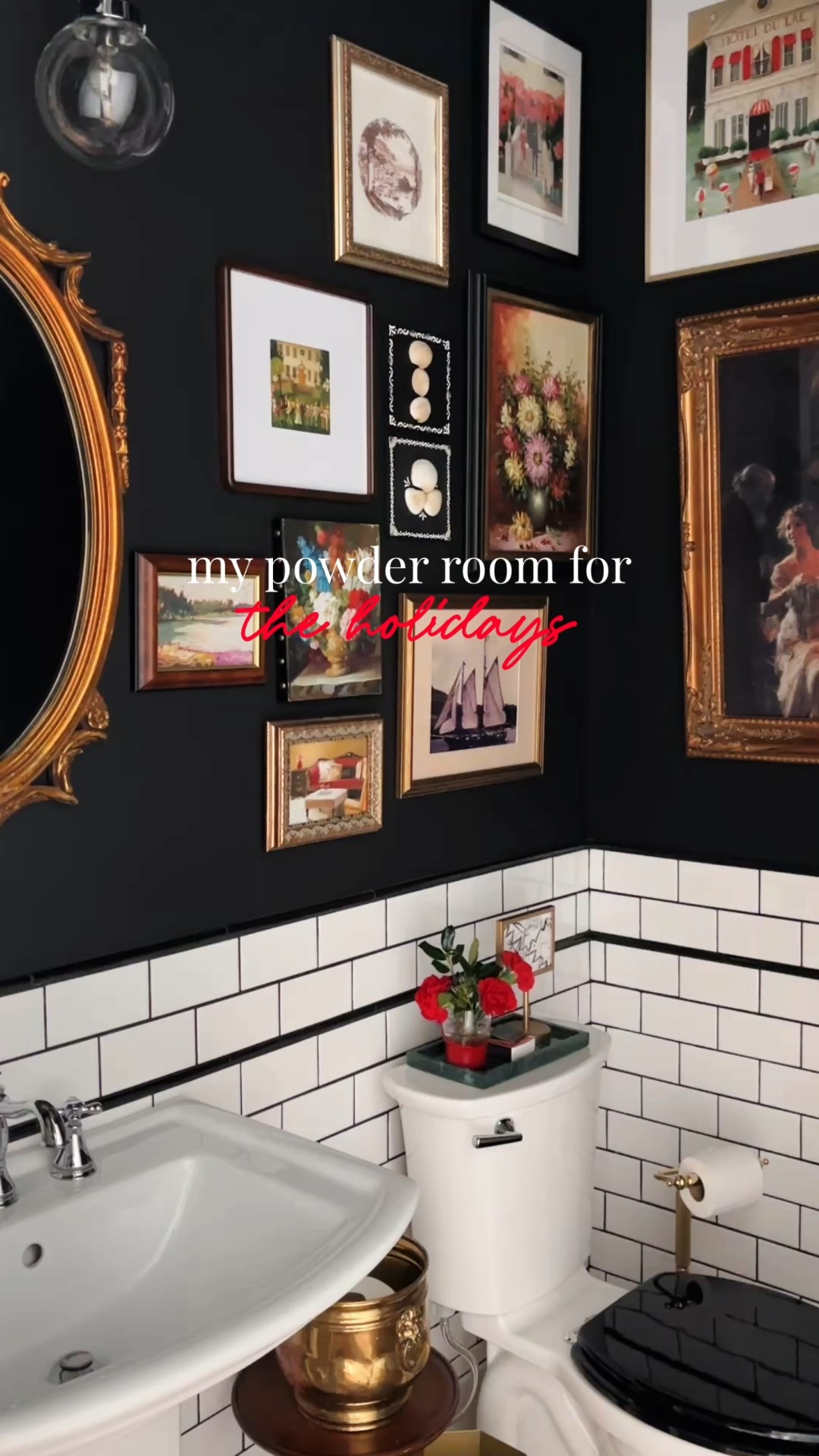 It can be simple and still feel festive. I just clipped some holly from my yard, added in some red carnations, popped a satin ribbon on my hand towel - and I’m calling my powder room holiday ready! ♥️🌲 A lot is vintage, everything else is linked. 

#LTKHome #LTKHoliday