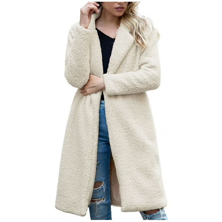 Dezsed Women's Teddy Bear Fleece Oversized-Fit Lapel Jacket Clearance Women Fuzzy Fleece Lapel Op... | Walmart (US)